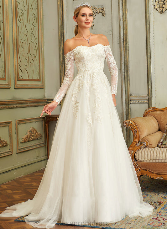 Lace Off-the-Shoulder Ball-Gown/Princess Tulle Isabel With Lace Wedding Sweep Wedding Dresses Dress Train
