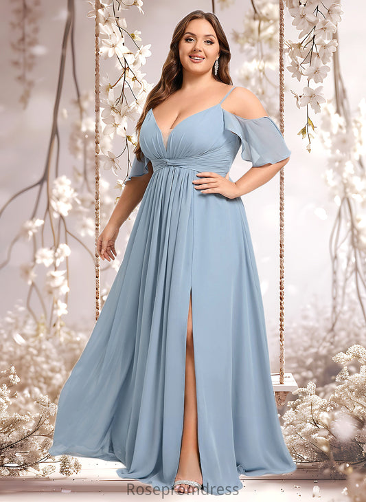 Camryn A-line Cold Shoulder Floor-Length Chiffon Bridesmaid Dress With Ruffle DSP0025797