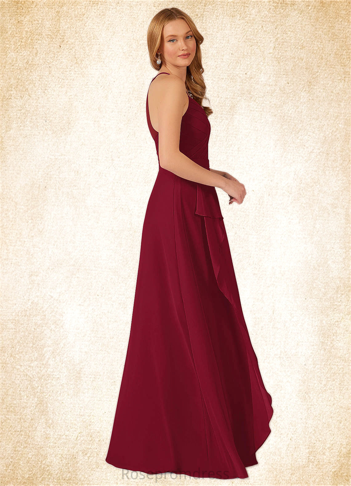 Sandra A-Line Pleated Chiffon Floor-Length Dress SRSP0019722