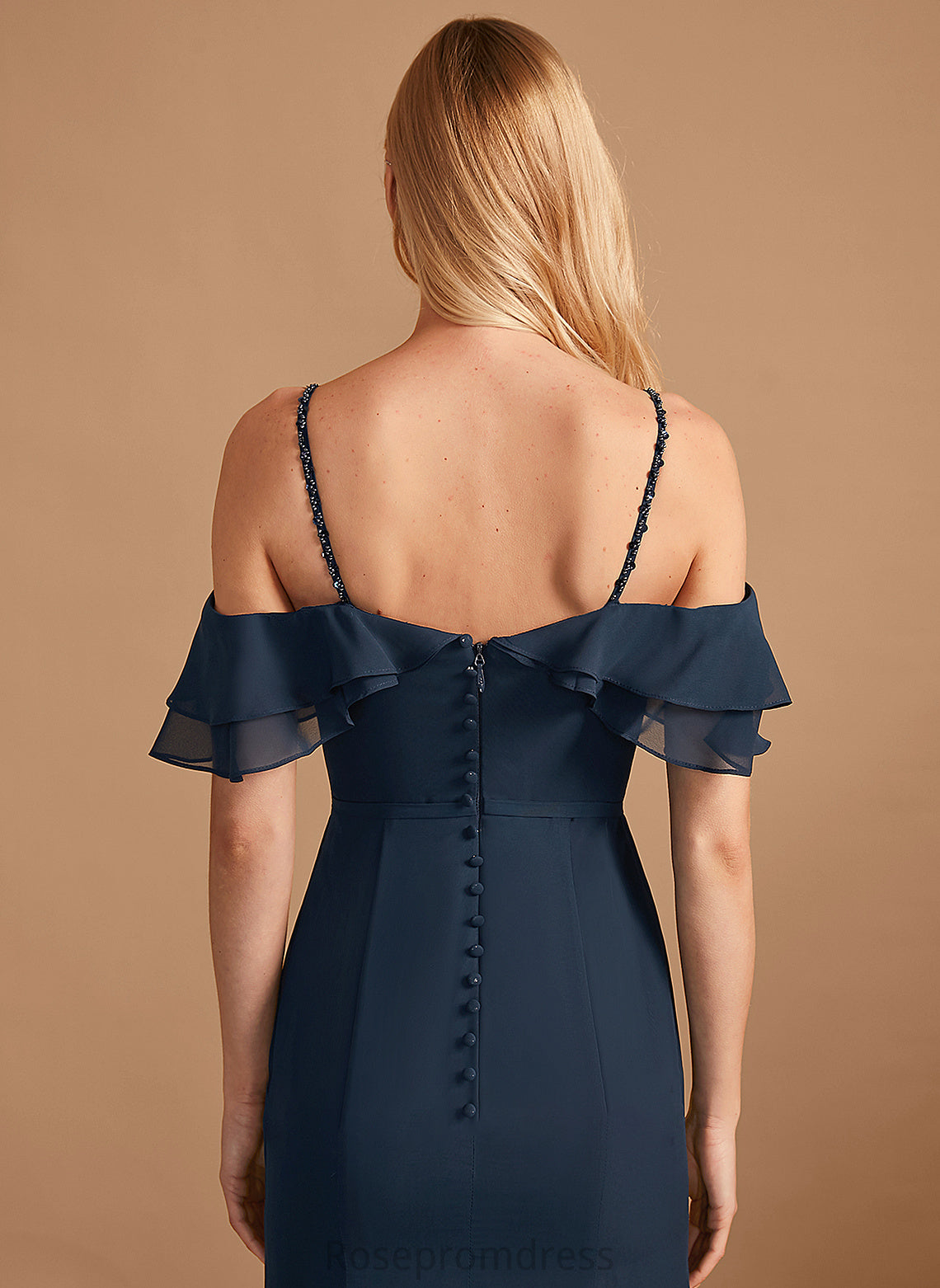 Silhouette Embellishment Beading Length Fabric Off-the-Shoulder Ruffle Floor-Length Sheath/Column Neckline Janae Off The Shoulder Bridesmaid Dresses