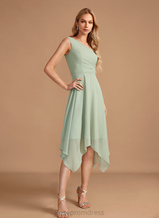 One-Shoulder Silhouette Embellishment Neckline A-Line Asymmetrical Fabric Ruffle Length Brynlee Bridesmaid Dresses