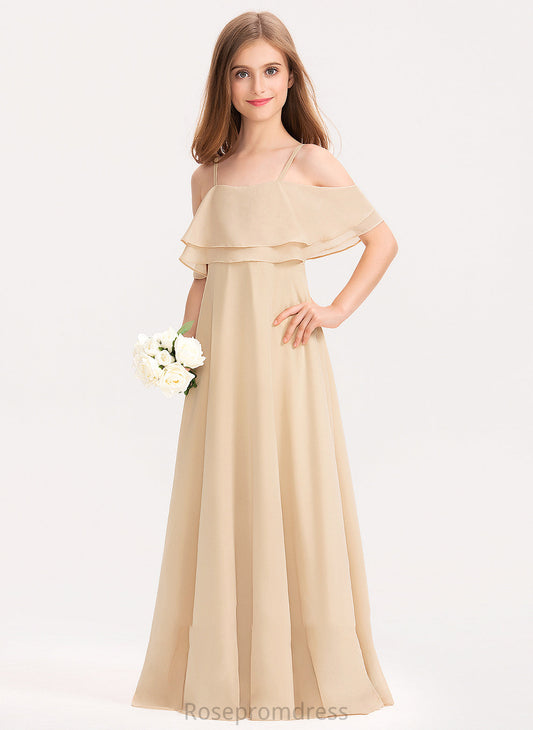 Chiffon With A-Line Off-the-Shoulder Kamryn Junior Bridesmaid Dresses Ruffles Cascading Floor-Length