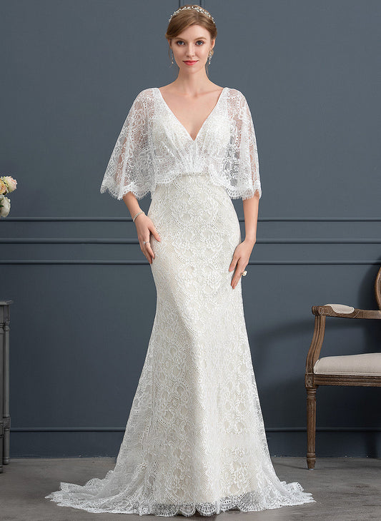 Sequins With Sweep Train Wedding Lace Wedding Dresses Dress Alexus V-neck Trumpet/Mermaid Beading