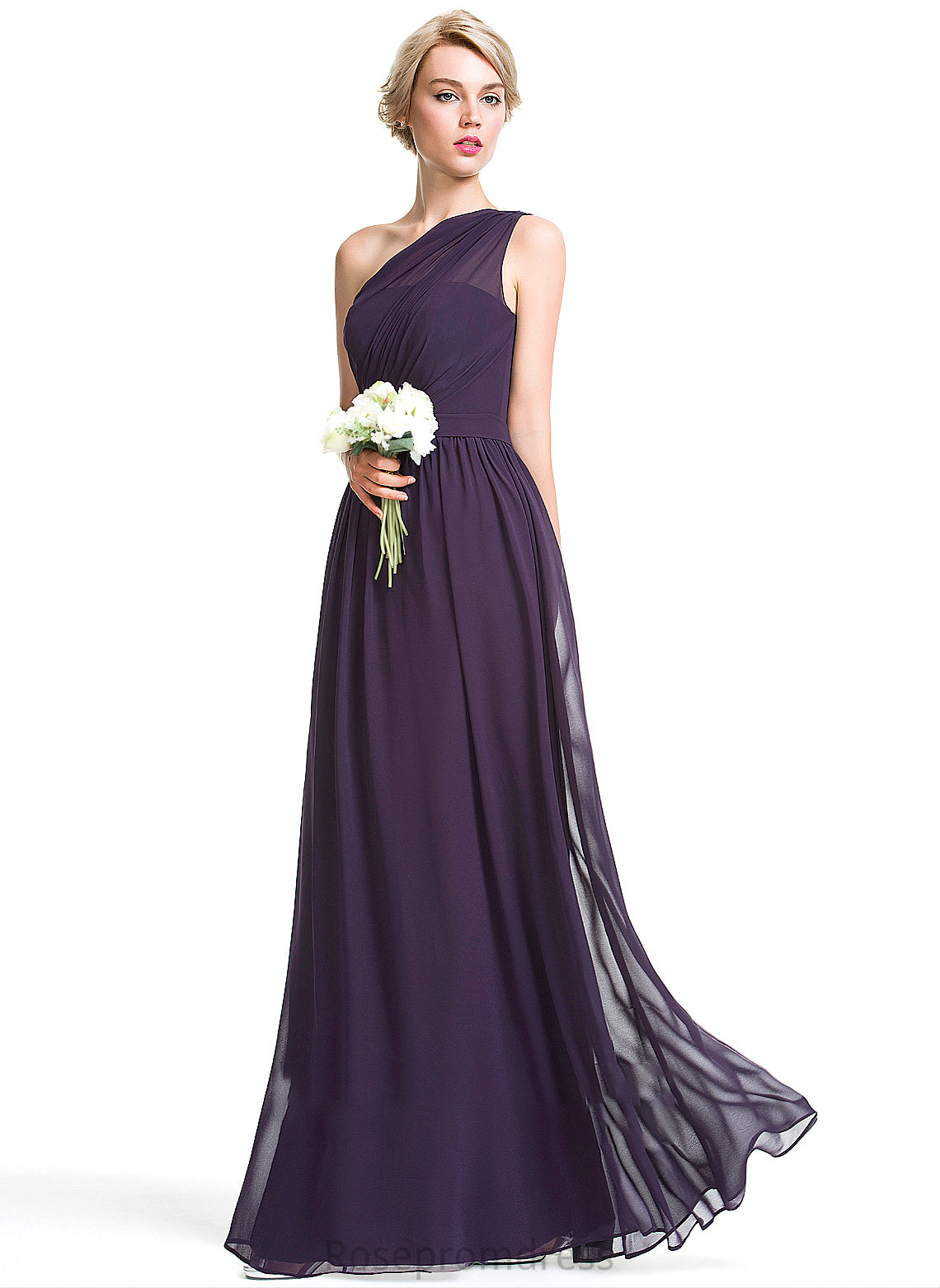 Silhouette Floor-Length Ruffle Embellishment One-Shoulder Neckline Fabric A-Line Length Lori Bridesmaid Dresses