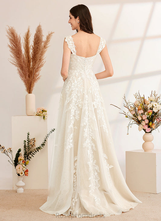 Muriel Beading Sequins A-Line Train Sweep Off-the-Shoulder Wedding Dresses Wedding Dress With
