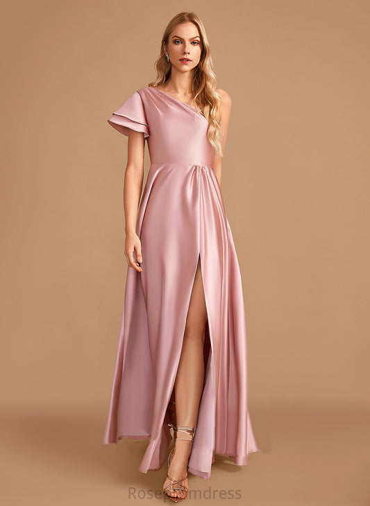 SplitFront Neckline One-Shoulder Length Floor-Length A-Line Embellishment Silhouette Fabric Ava Spaghetti Staps Floor Length Bridesmaid Dresses