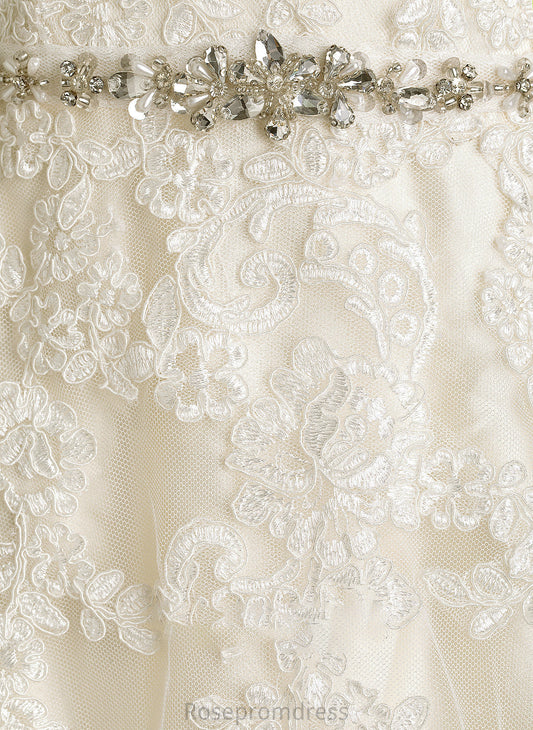 Beading Chapel Train Ball-Gown/Princess With Wedding Tulle Dress Makayla V-neck Sequins Wedding Dresses