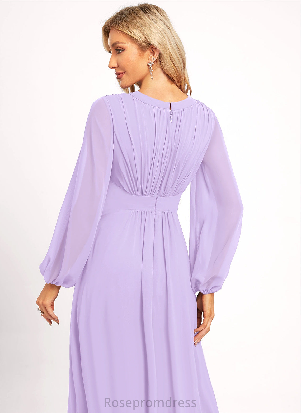 Floor-Length Length A-line Fabric Straps&Sleeves Scoop Silhouette Neckline Judy Bridesmaid Dresses