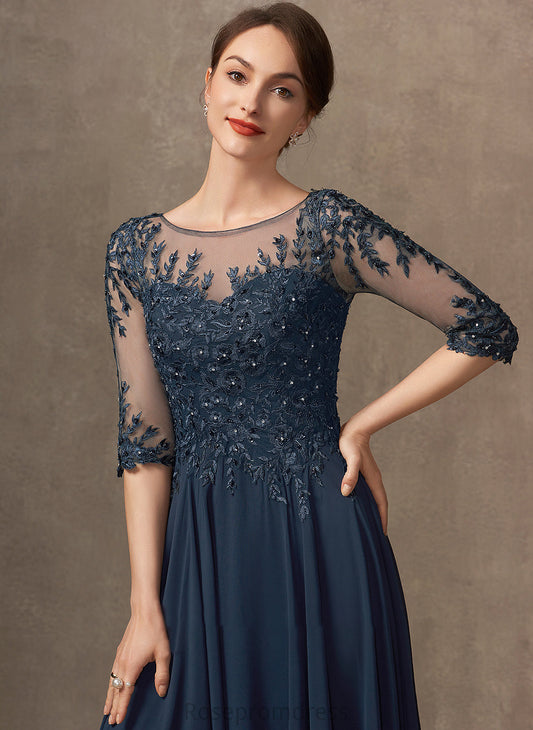 Lace of Mother of the Bride Dresses Beading Neck Chiffon Sequins Floor-Length Bride Mother Isla A-Line With Scoop Dress the