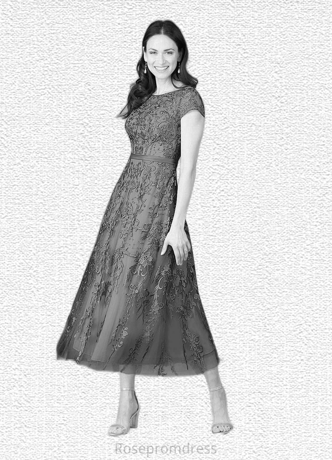 Emilia A-Line Lace Tulle Tea-Length Dress SRSP0019839