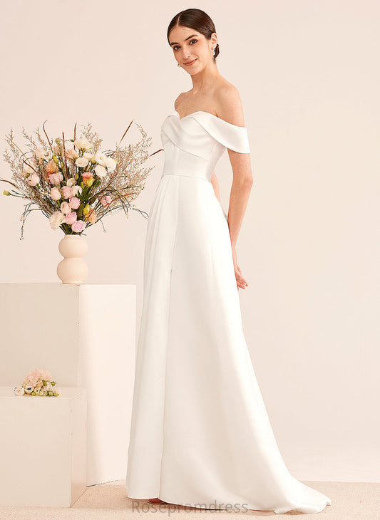 A-Line Off-the-Shoulder Ruffle Dress Wedding Front Split With Sweep Train Wedding Dresses Kyra