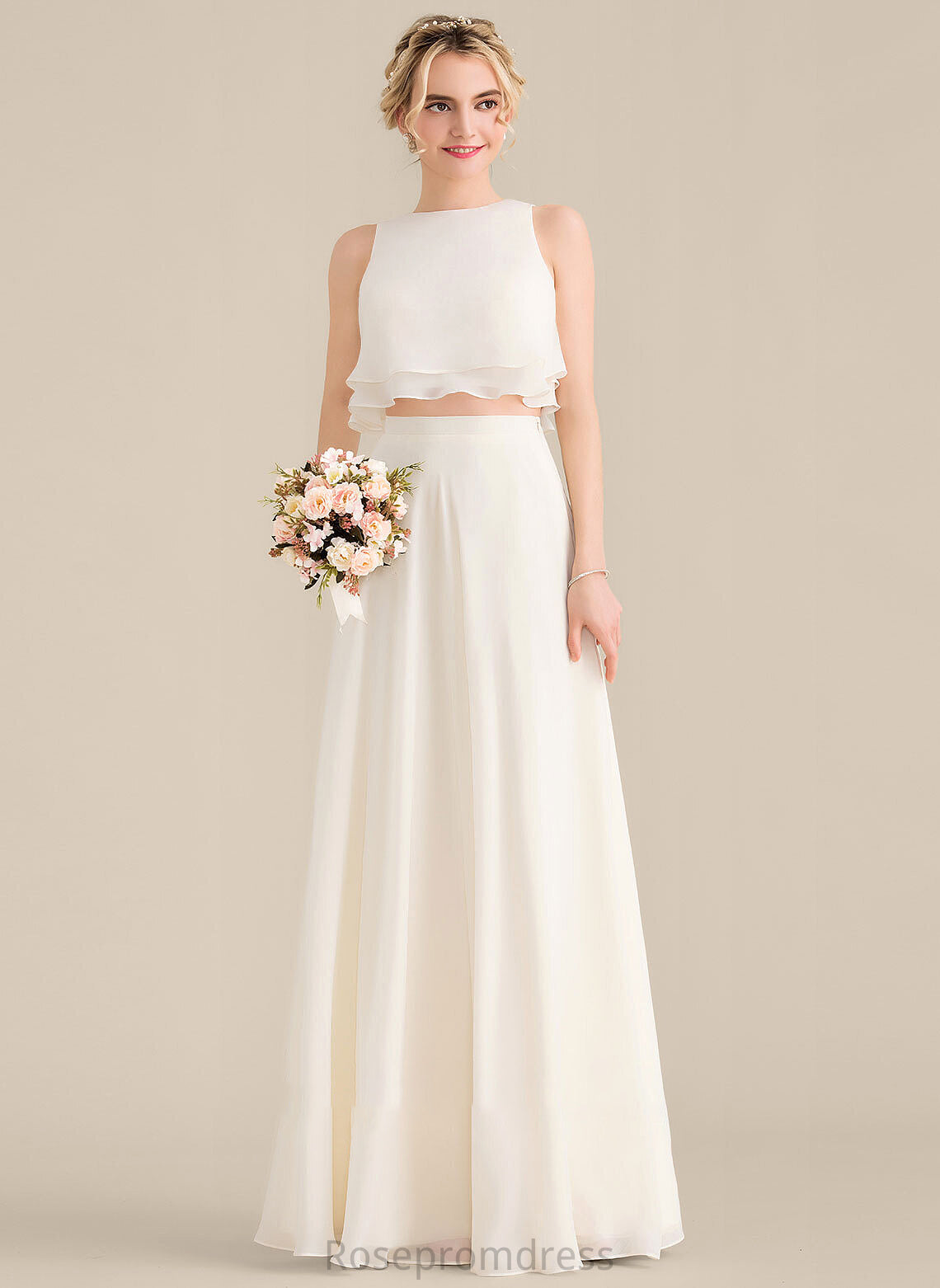 CascadingRuffles Neckline ScoopNeck Floor-Length Fabric Length Silhouette Embellishment A-Line Miya Natural Waist V-Neck Bridesmaid Dresses