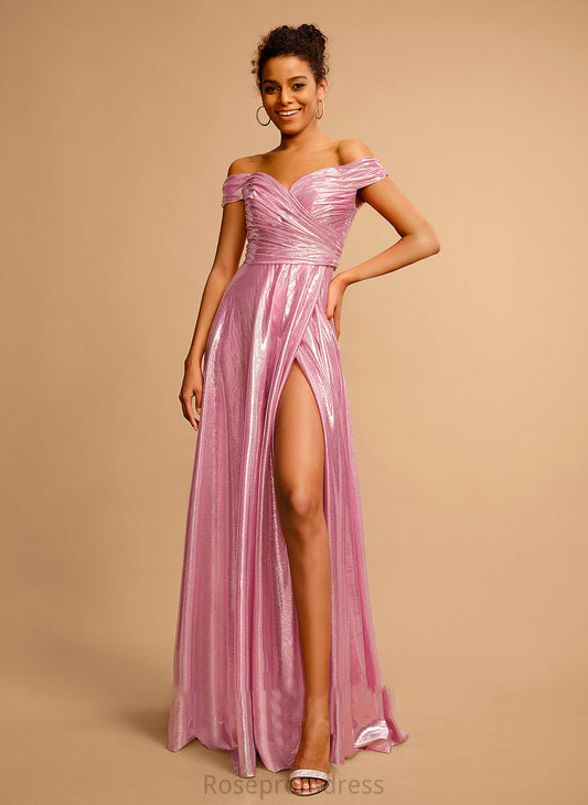 Sequins With A-Line Mercedes Off-the-Shoulder Pleated Prom Dresses Floor-Length Satin