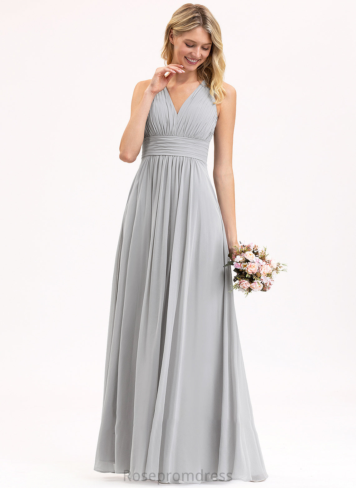 Fabric Length Neckline A-Line Bow(s) V-neck Floor-Length Pockets Silhouette Ruffle Embellishment Gianna Bridesmaid Dresses