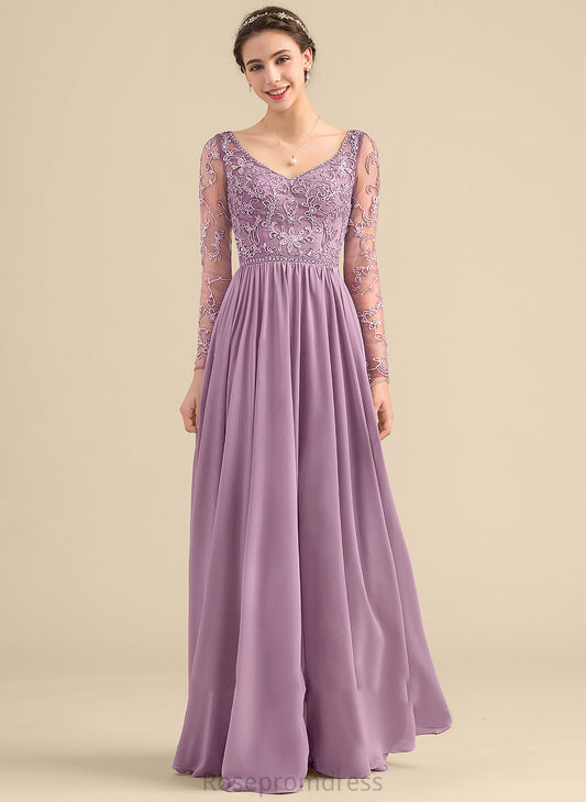 Beading Silhouette V-neck Embellishment A-Line Length Pockets Fabric Neckline Floor-Length Zoey Bridesmaid Dresses