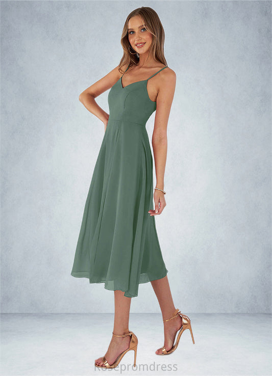 Sage A-Line Chiffon Tea-Length Dress SRSP0019628