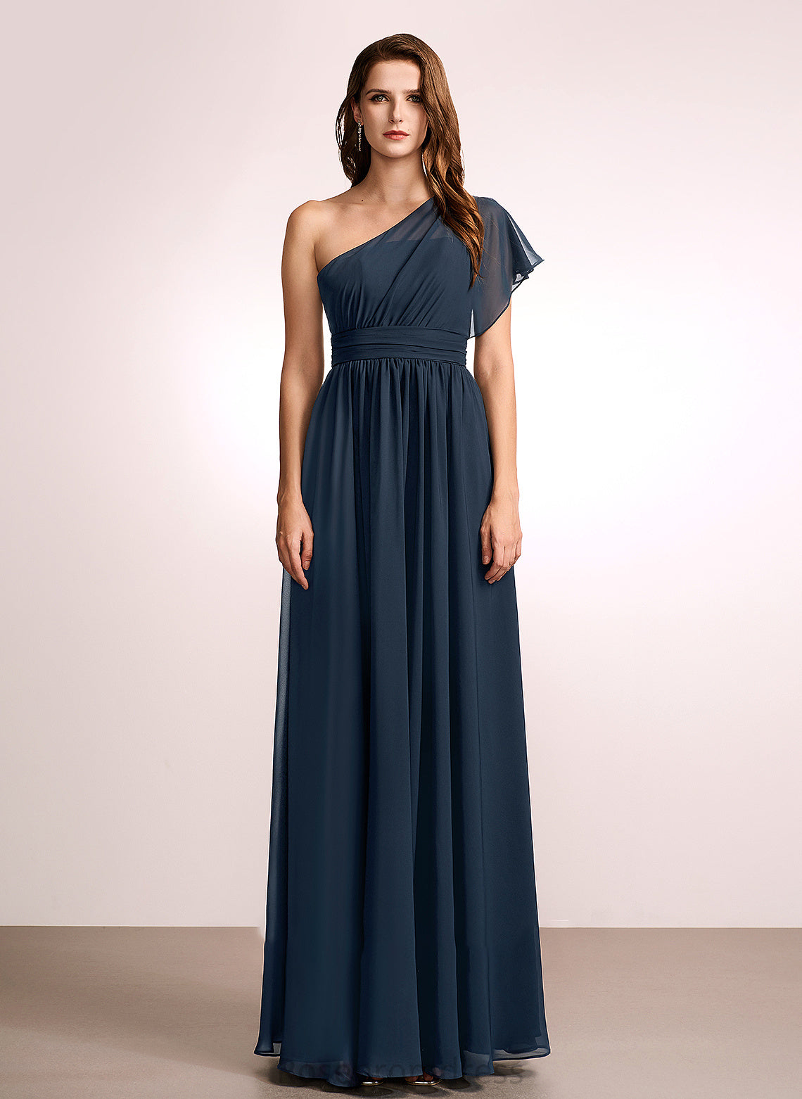 Length One-Shoulder Neckline Silhouette Ruffle Floor-Length Fabric Embellishment A-Line Una Floor Length Natural Waist Bridesmaid Dresses