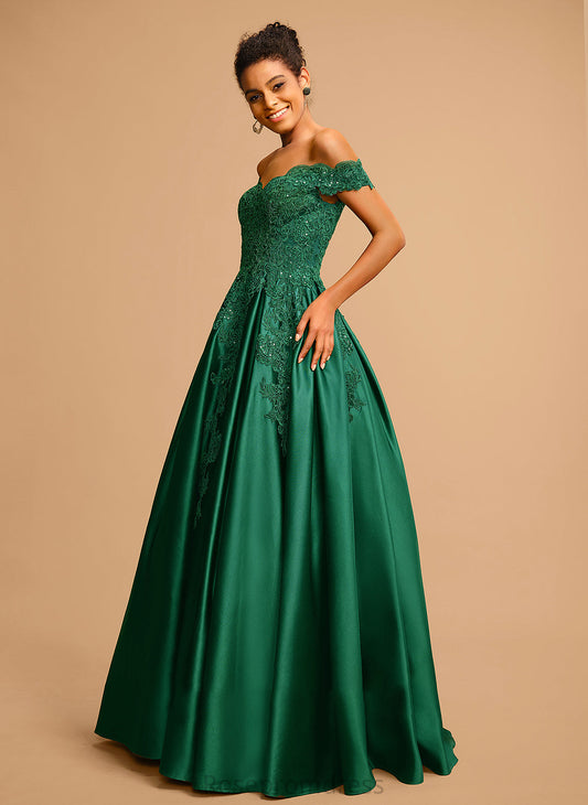 Satin Sequins Millicent Off-the-Shoulder Floor-Length Prom Dresses Ball-Gown/Princess With