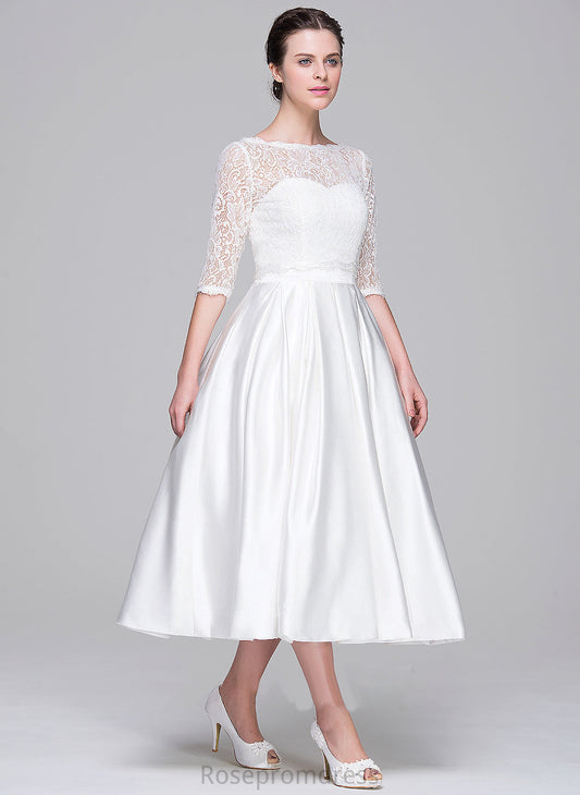 Satin Arely With Wedding Dresses Pockets Ball-Gown/Princess Sweetheart Dress Wedding Tea-Length