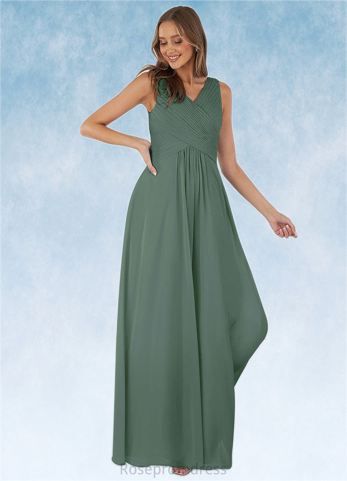 Sharon A-Line Pleated Chiffon Floor-Length Dress SRSP0019699