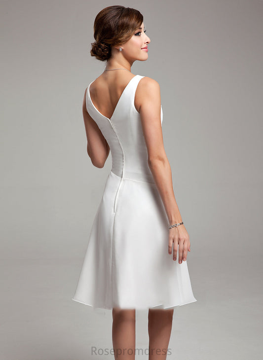 Chiffon Ruffle Wedding Dresses Dress Beading Wedding A-Line With V-neck Knee-Length Sequins Saniya