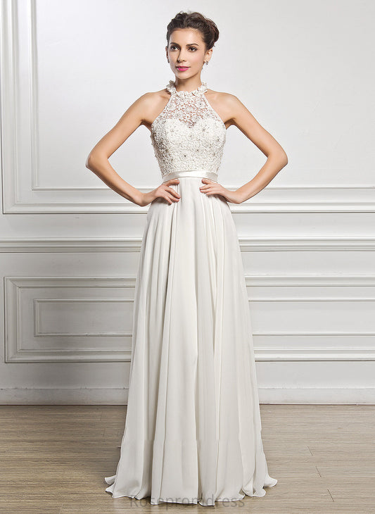Chiffon Scoop A-Line With Sequins Dress Wedding Dresses Nylah Neck Beading Floor-Length Wedding