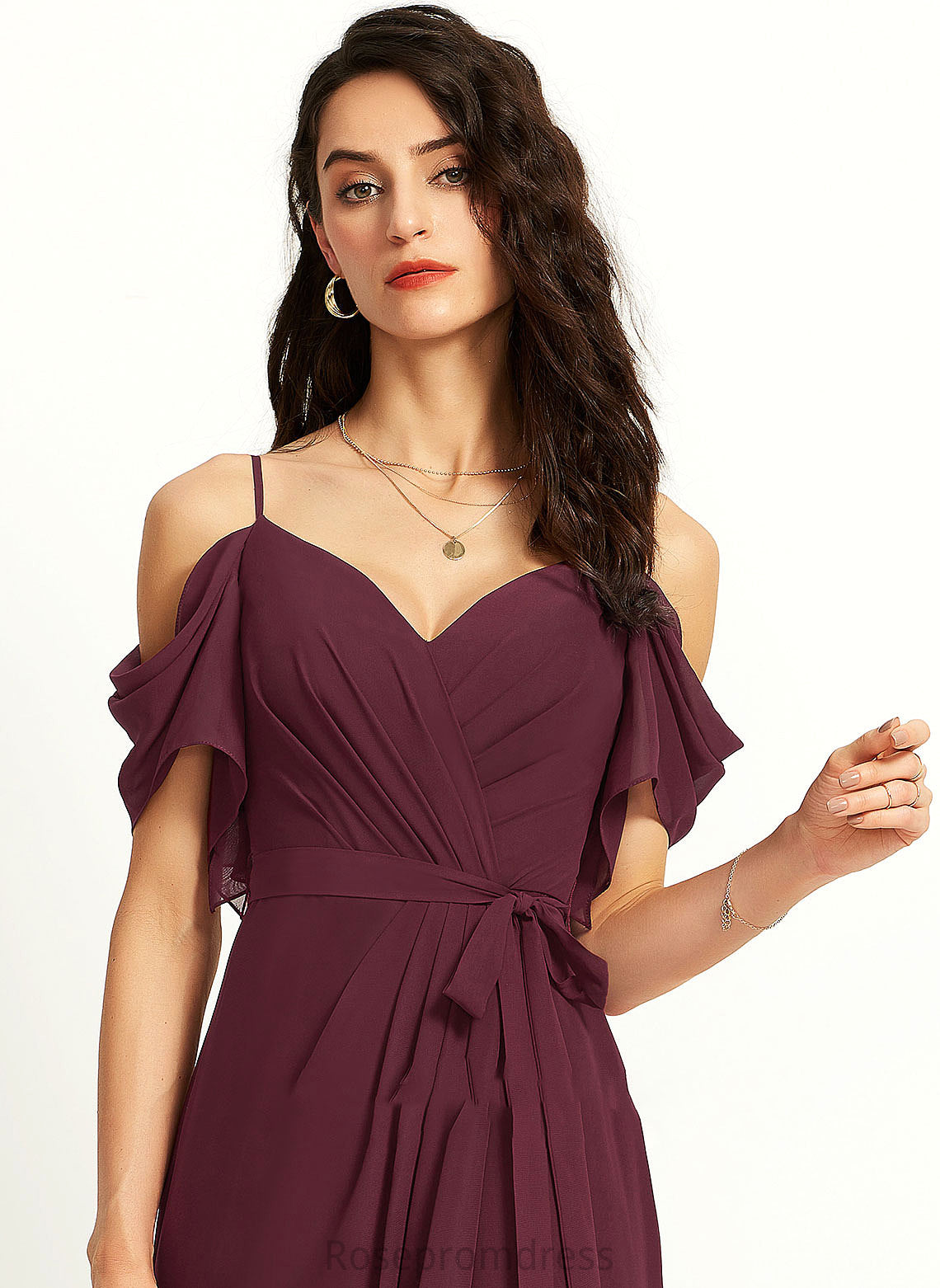 Fabric Floor-Length Ruffle Embellishment Neckline A-Line V-neck Length SplitFront Silhouette Kassandra Halter Bridesmaid Dresses