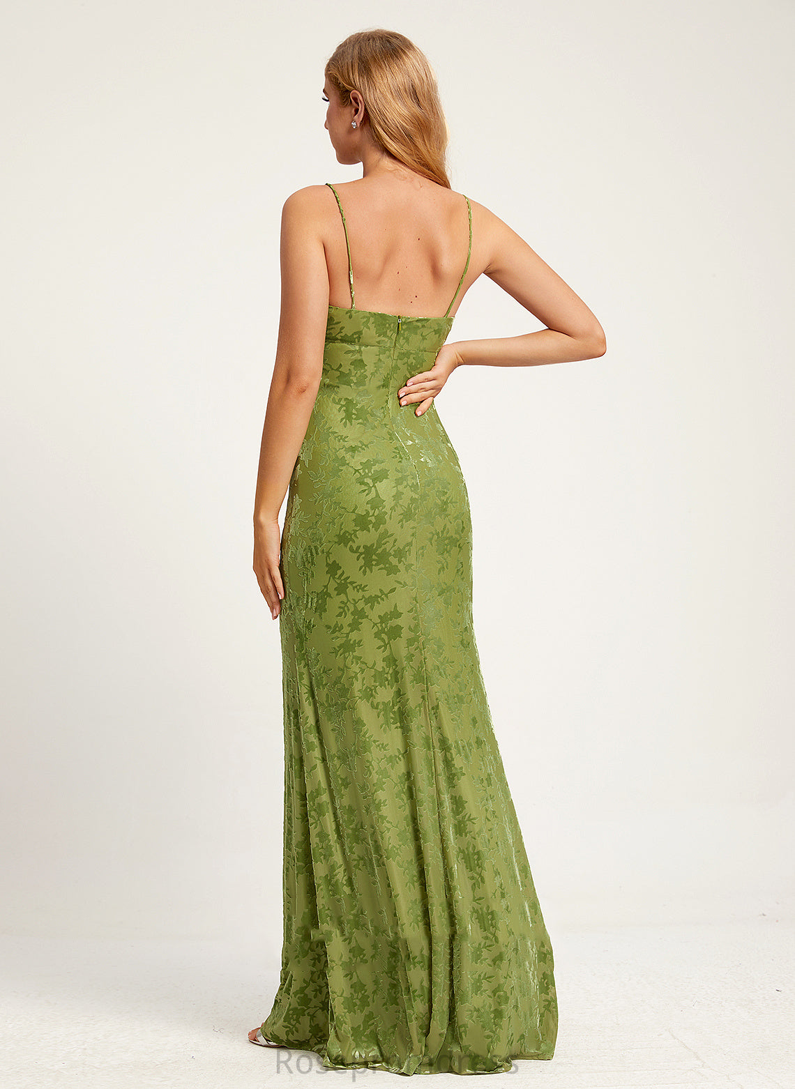 Length Neckline V-neck Flower(s) Silhouette Floor-Length Fabric Embellishment Sheath/Column Esperanza Sleeveless Natural Waist Bridesmaid Dresses