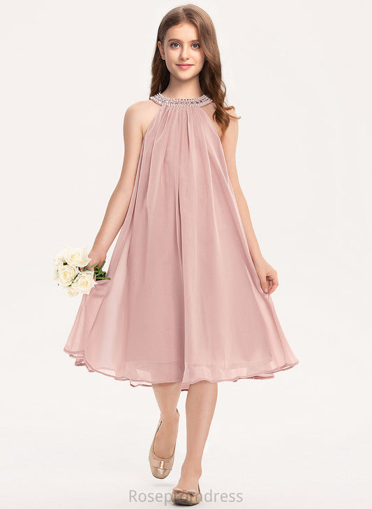 Neck Sequins Chiffon Rory Knee-Length A-Line Junior Bridesmaid Dresses Scoop With Beading