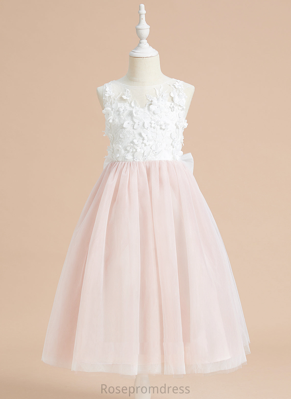 Scoop Tulle Lace/Flower(s)/Bow(s) A-Line Hallie Flower Girl Dresses Neck - Flower Girl With Tea-length Sleeveless Dress