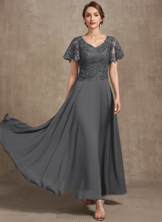 With Bride Lace Mother Sequins of Chiffon the A-Line Dress Ankle-Length Mother of the Bride Dresses Brielle V-neck