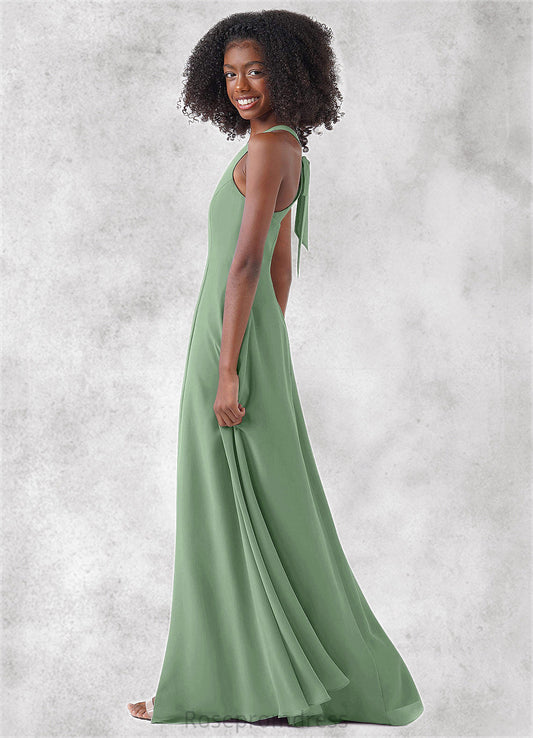 Penelope A-Line Bow Chiffon Floor-Length Junior Bridesmaid Dress SRSP0020013