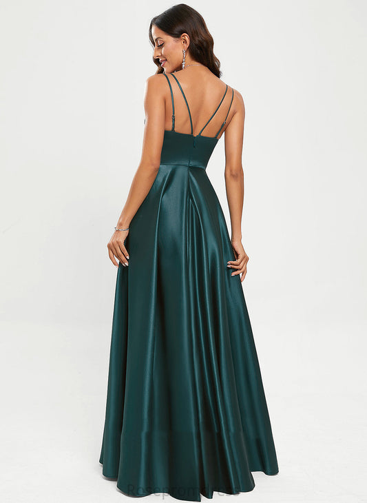 Satin Floor-Length A-Line Makayla Prom Dresses V-neck