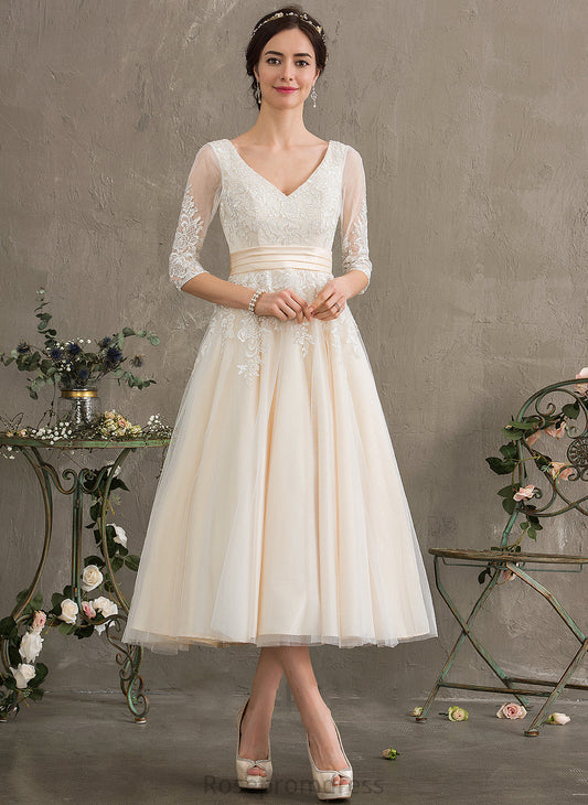 Ball-Gown/Princess Dress Chaya V-neck Wedding Dresses Tulle Wedding Tea-Length