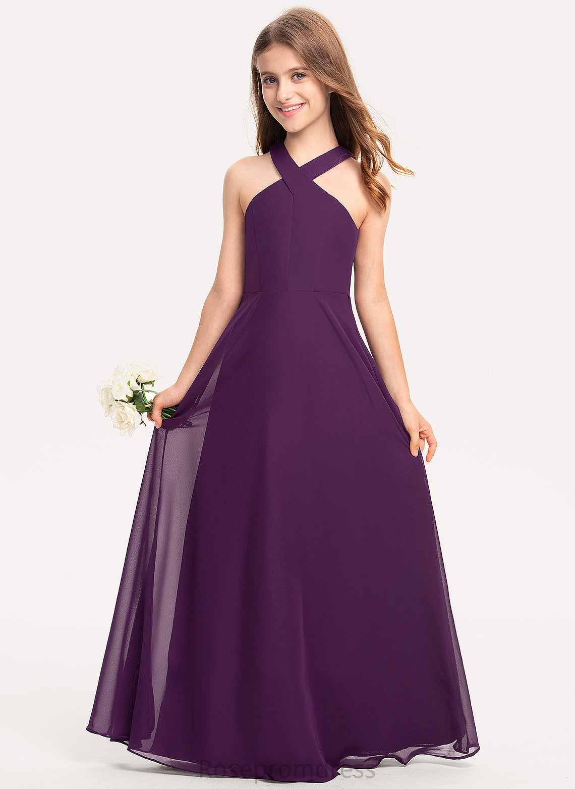 Junior Bridesmaid Dresses V-neck A-Line Floor-Length Yaritza Chiffon
