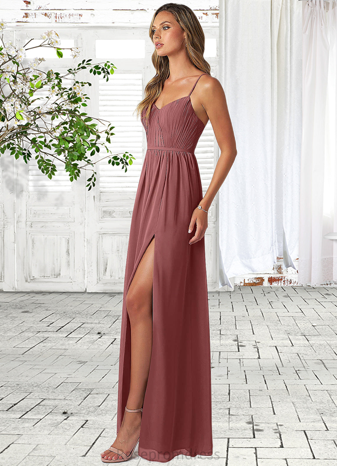 Ariana A-Line Sweetheart Neckline Chiffon Floor-Length Dress SRSP0019696