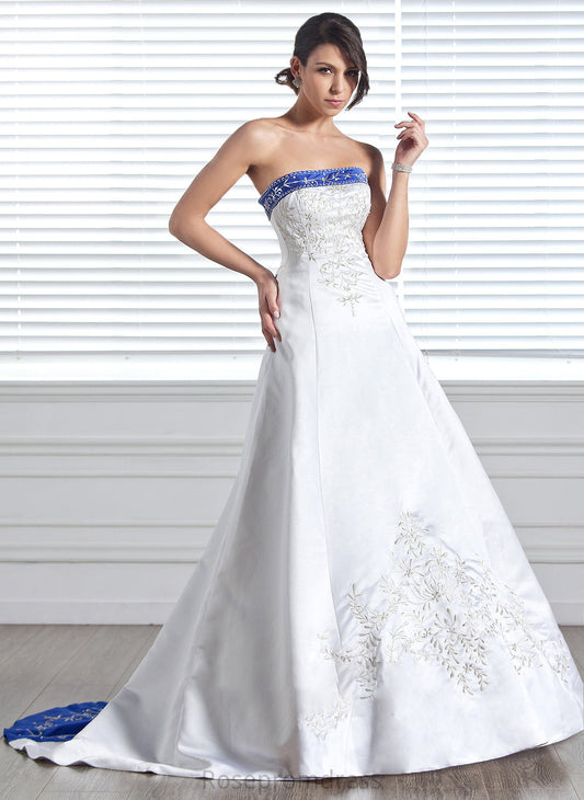 Sariah Wedding Dresses With Train Beading Satin Strapless Dress Wedding Embroidered Court Ball-Gown/Princess Sash