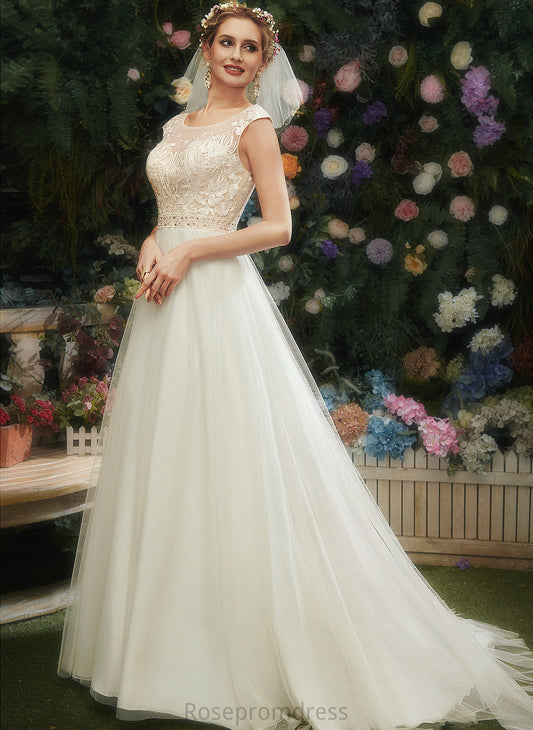 Court Illusion Beading Lace Katelynn With Dress Wedding Sequins A-Line Train Wedding Dresses