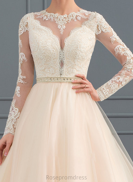 Chapel Neck Scoop Wedding Dress Wedding Dresses Tulle Cailyn Beading Train Ball-Gown/Princess With