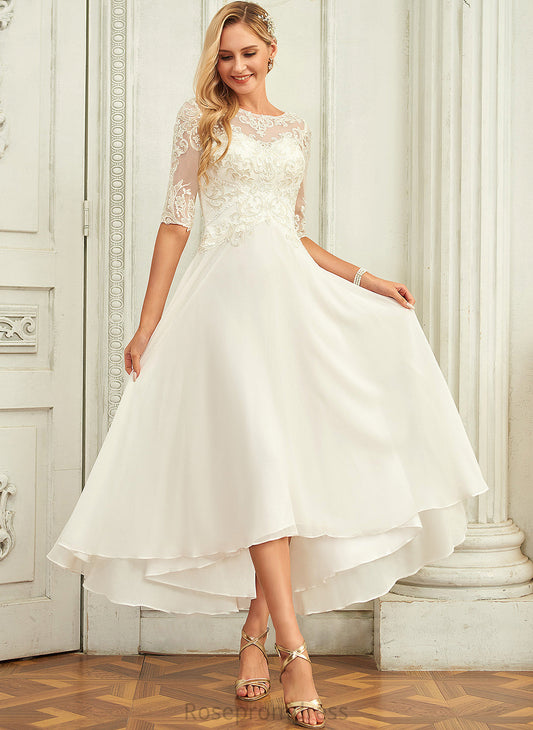 Asymmetrical A-Line With Beading Wedding Dresses Dress Neck Sequins Scoop Chiffon Wedding Lillie