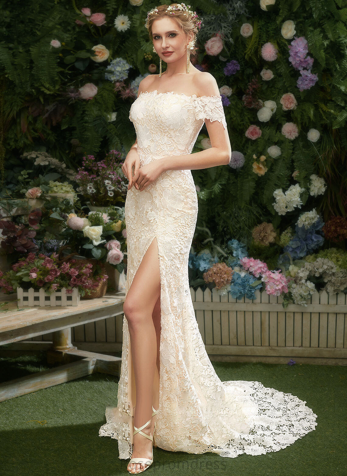 Off-the-Shoulder Trumpet/Mermaid Wedding Dresses Front With Court Wedding Savanah Dress Split Train Lace