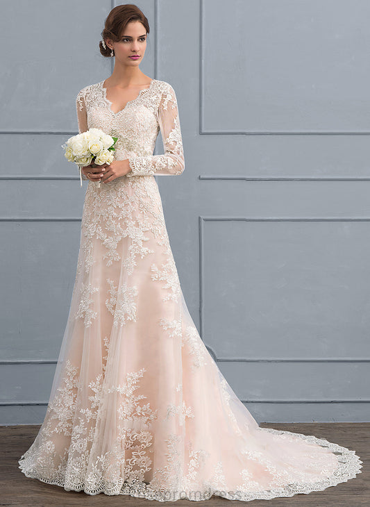 Dress Wedding Dresses V-neck Court Lace Trumpet/Mermaid Priscilla Train Wedding Tulle