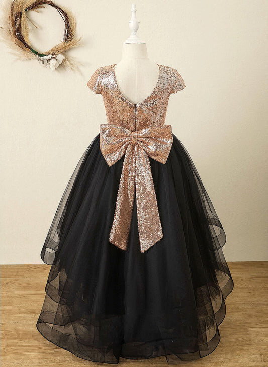 Sleeveless With Neck Asymmetrical A-Line Scoop Tulle/Sequined - Molly Bow(s) Flower Girl Dresses Girl Dress Flower