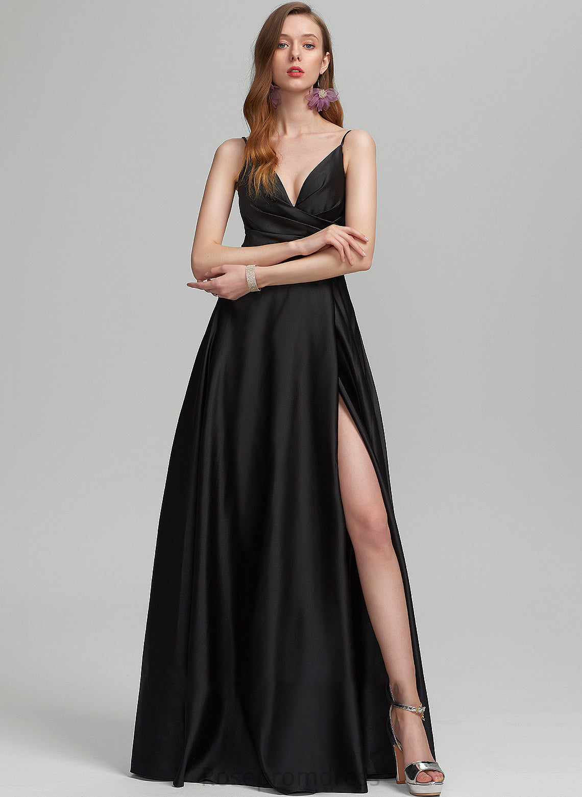 A-Line Neckline SplitFront V-neck Silhouette Fabric Ruffle Length Embellishment Floor-Length Izabelle V-Neck Bridesmaid Dresses