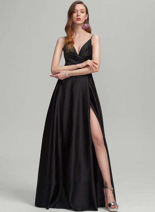 A-Line Neckline SplitFront V-neck Silhouette Fabric Ruffle Length Embellishment Floor-Length Izabelle V-Neck Bridesmaid Dresses