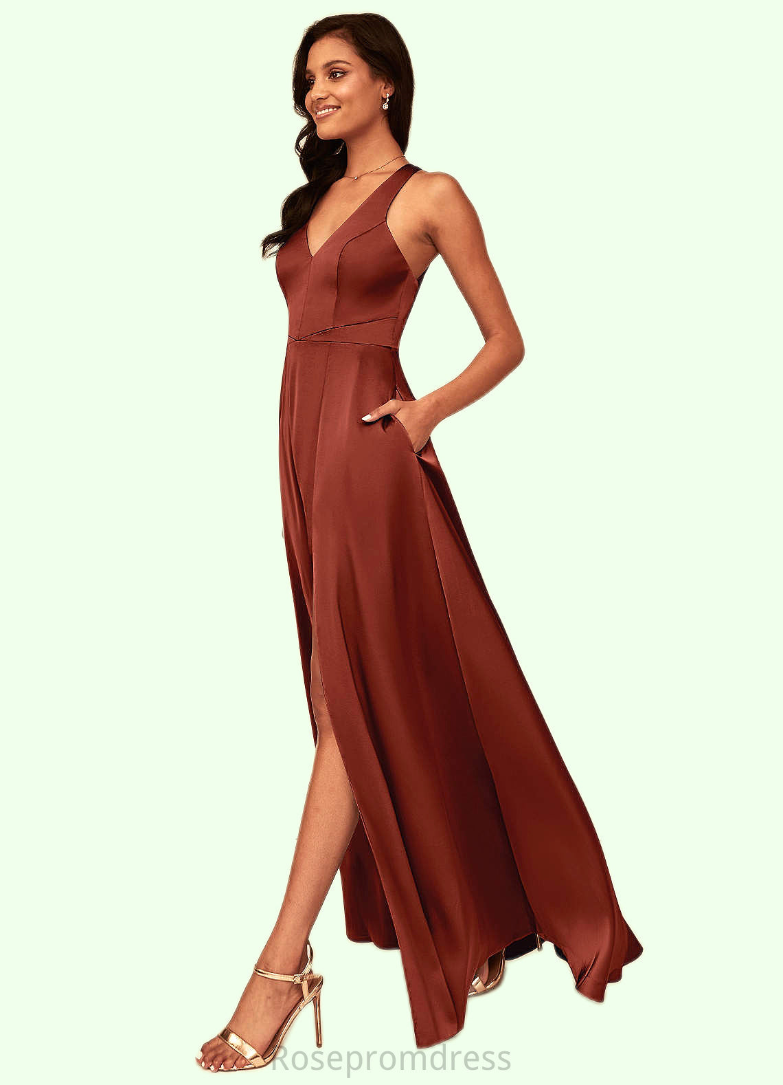 Jazmine A-Line Stretch Satin Floor-Length Dress SRSP0019649