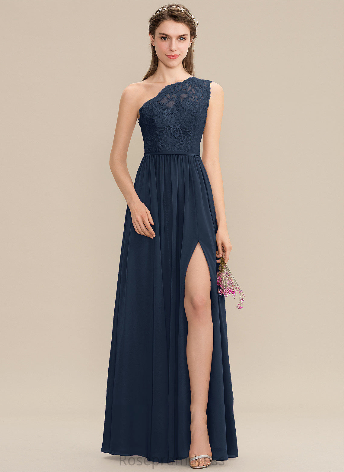 A-Line Length Floor-Length One-Shoulder SplitFront Embellishment Silhouette Neckline Fabric Noelle Floor Length Natural Waist Bridesmaid Dresses