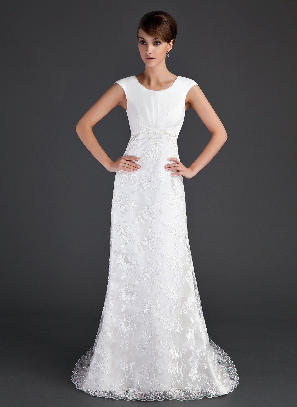 Ruffle Dress Sheath/Column Neck Court Beading Brenna Wedding Dresses Train Wedding With Lace Scoop