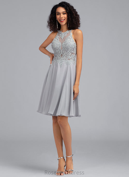 Chiffon Sequins Neck Homecoming Dresses Dress Knee-Length Homecoming With A-Line Samara Scoop