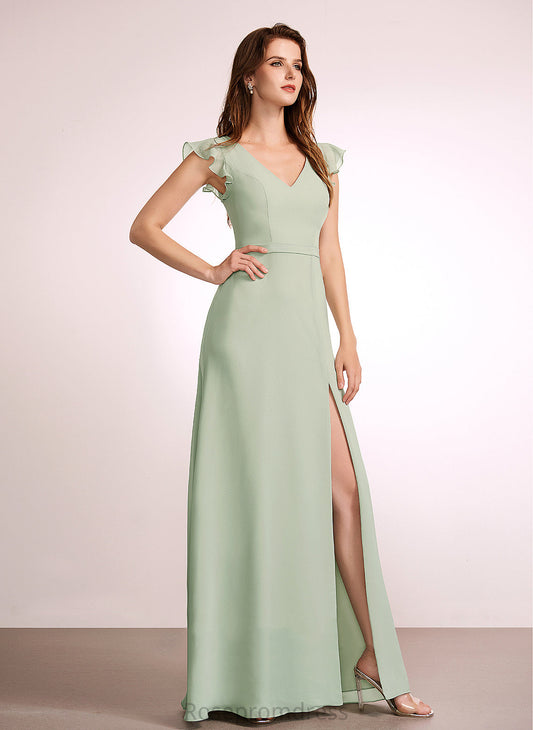 Silhouette Fabric V-Neck Floor-Length A-line Neckline Length Straps&Sleeves Salome Natural Waist A-Line/Princess Sleeveless Bridesmaid Dresses
